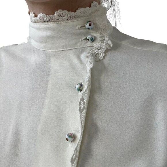 Vintage Ellen Tracy White Romantic Dark Academia Floral Button Blouse Sz S - Picture 6 of 11
